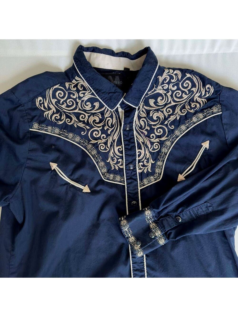 Montero Jeans 2XL Fits L XL Navy Embroidered Western Charro Cowboy Shirt